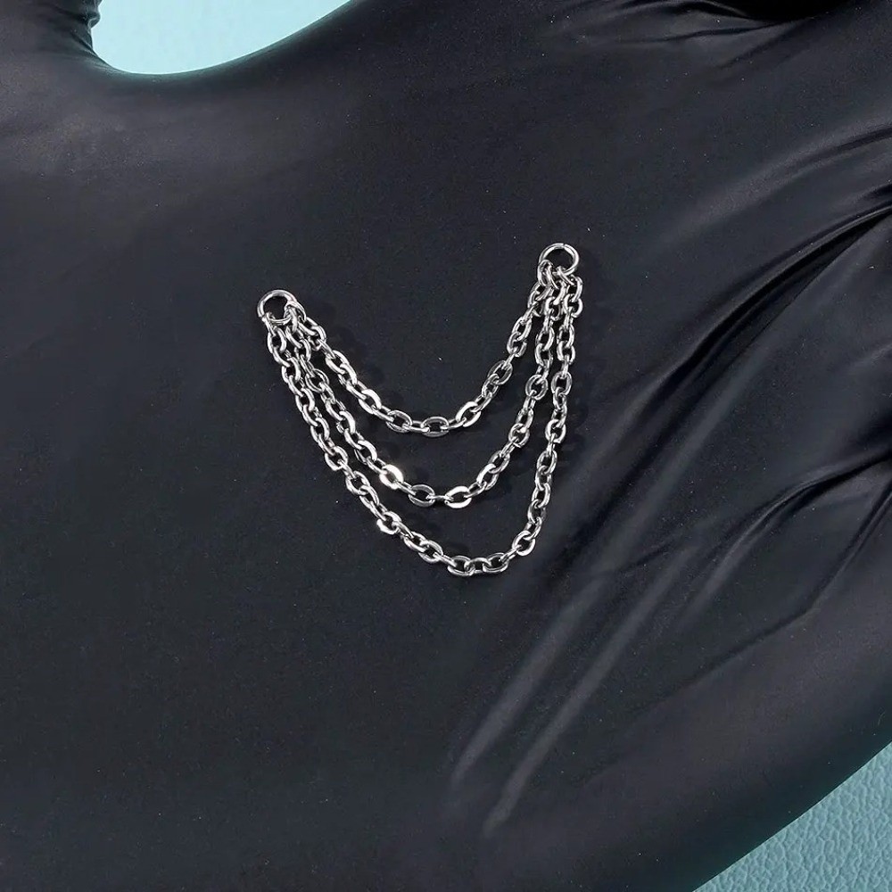Body Jewelry Ear Piercing - Mode Titanium Neusketting Dubbele Ketting Drielaagse