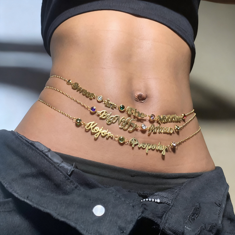 Body Jewelry Names - DUOYING Aangepaste naam buikketting roestvrijstalen sieraden