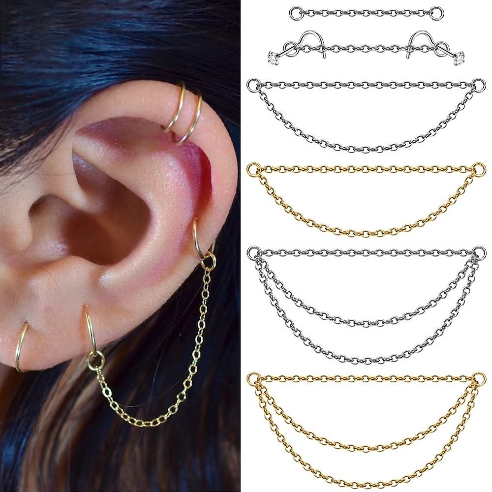 Body Jewelry Ear Piercing - Mode Titanium Neusketting Dubbele Ketting 25-50mm
