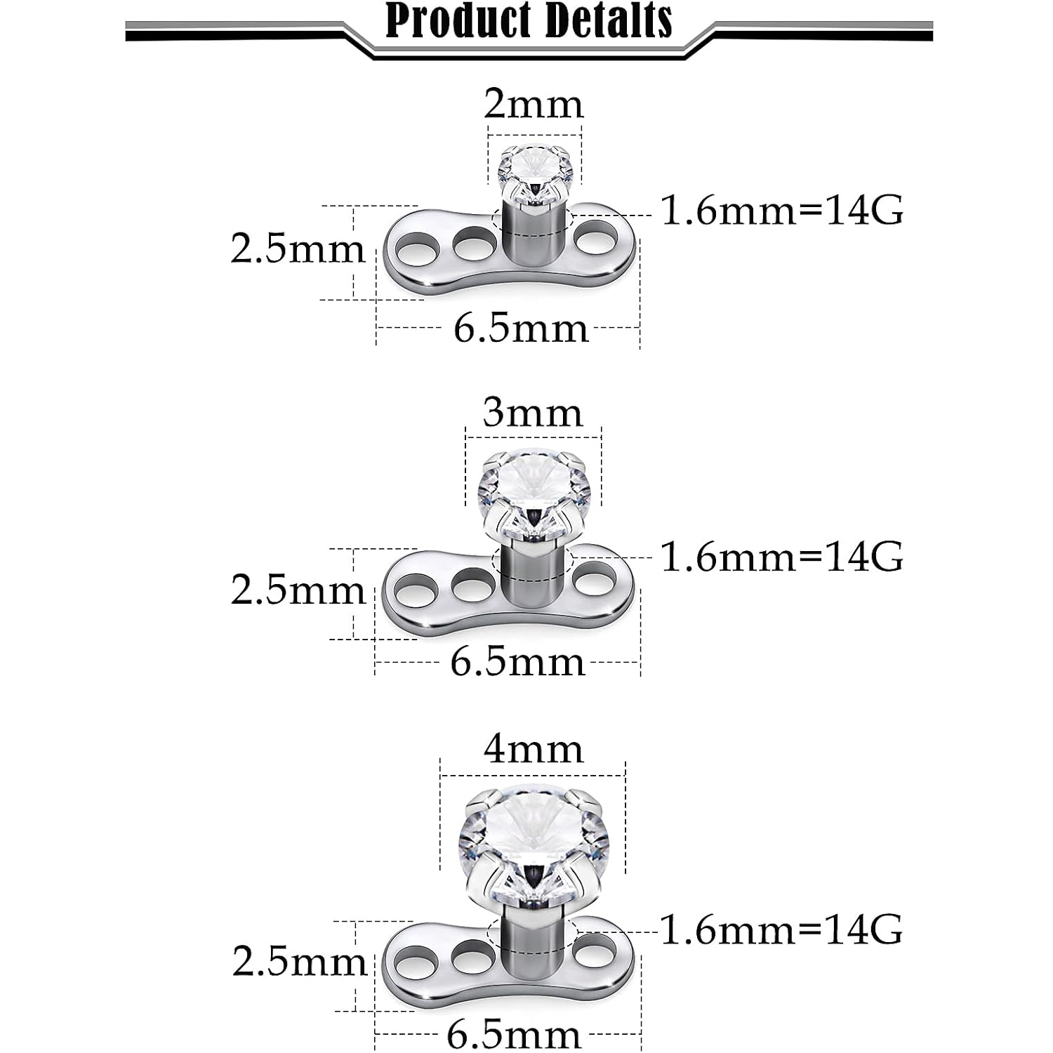 14G G23 titanium huid piercing - Dermal Anchor Top recensie en prijs