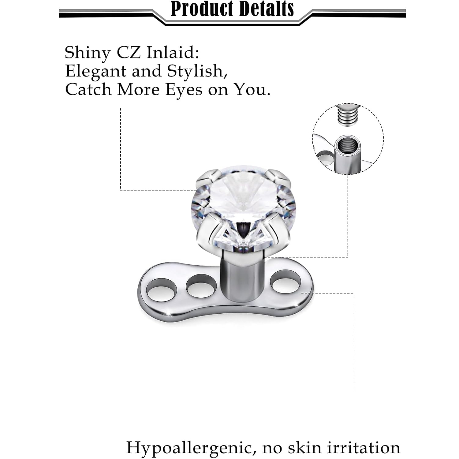 14G G23 titanium huid piercing - Dermal Anchor Top recensie en prijs